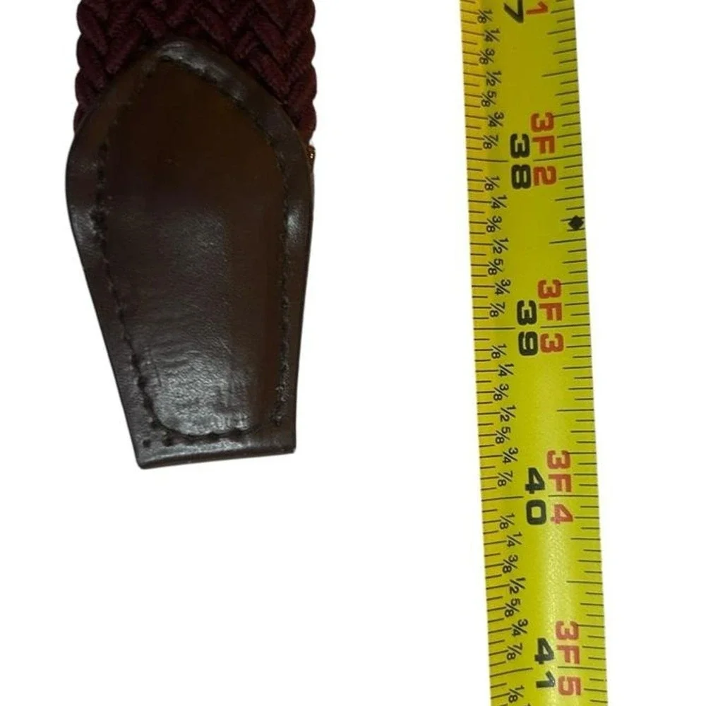 Woven Men's Belt Burgundy Braided Stretch Preppy Equestrian Golf Silver Buckle